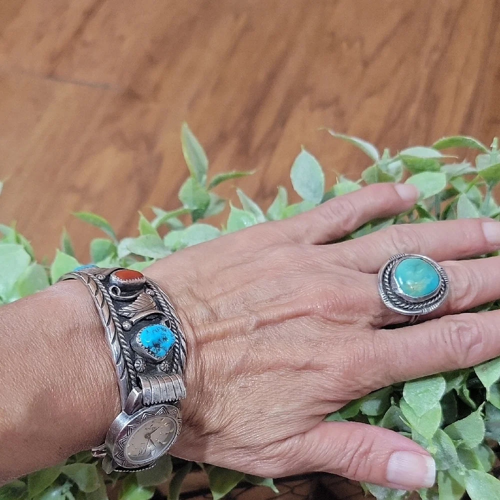 1950's Rare Navajo Sidewinder Cuff Bracelet Watch - Picture 2 of 16